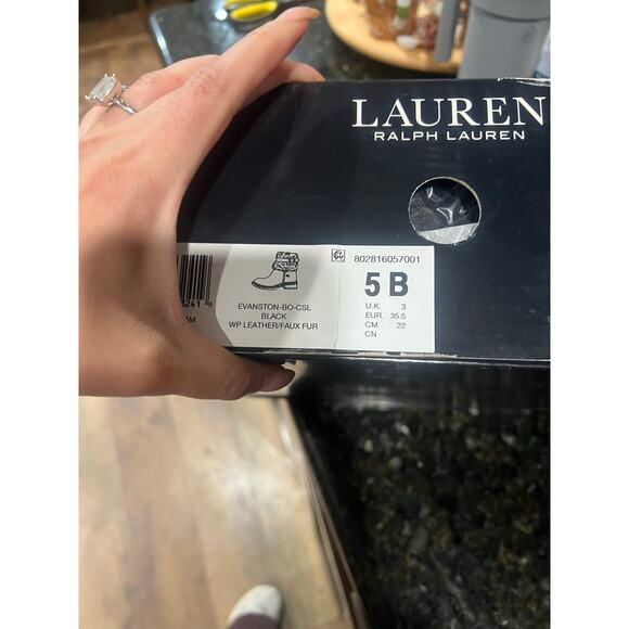 Ralph Lauren Evanston Waterproof Black Leather Winter Warm Fur Moto Boots 5 B - Picture 5 of 5